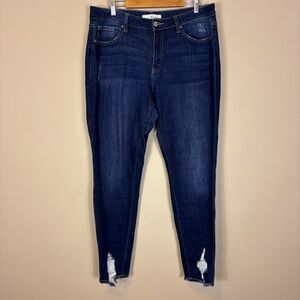 KanCan Dark Blue Distressed Bottom Skinny Jeans Size 30